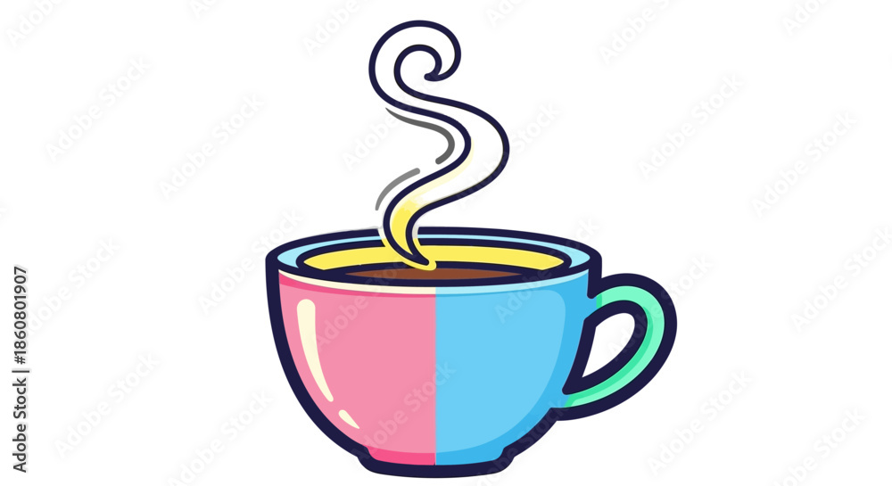 Obraz premium Colorful Cup of Coffee with Steam Illustration.