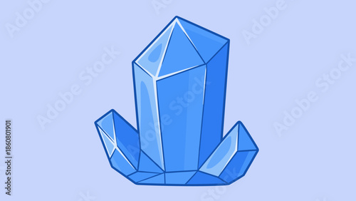 Illustration of a Blue Crystal Formation with Sharp Edges and Facets.