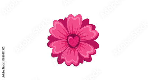 Pink Flower with Heart Center - A Symbol of Love and Beauty.
