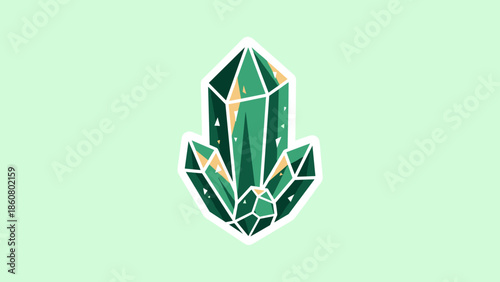 Emerald Crystal Formation with Faceted Surfaces and Geometric Design.
