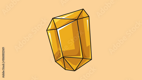 Golden Crystal Gemstone with Facets and Sharp Edges.