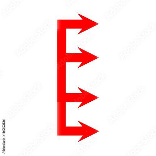 Red Direction Arrow Icon in E Shape Isolated on Transparent Background