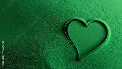 Close up view revealing a heart shape imprinted into a mound of vibrant green spirulina powder signifying natural health and wellness concepts beautifully captured.