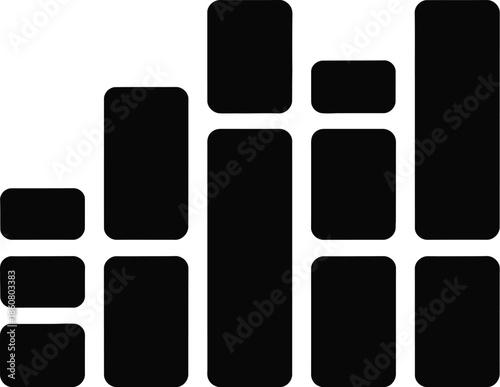 Black Vector Graphic with Rounded Rectangular Shapes and Variable Sizes on White Background ...