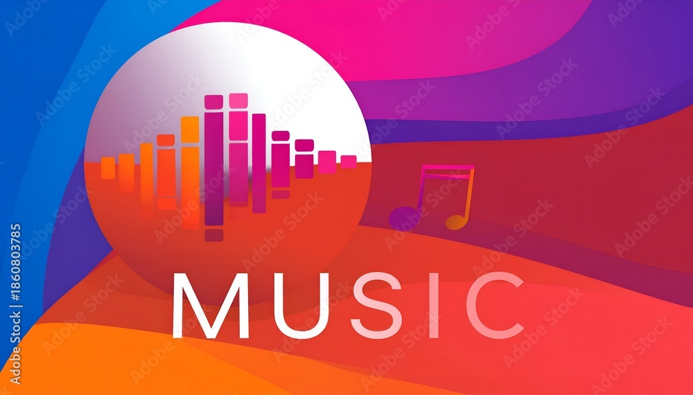 Fototapeta premium Flat vector music logo design featuring a simple sound wave combined with a musical note icon