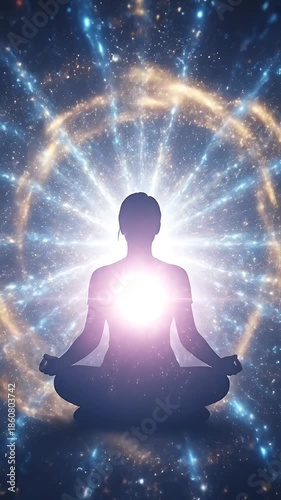 Wallpaper Mural Meditating Silhouette Glowing With Cosmic Energy In Starry Space Torontodigital.ca