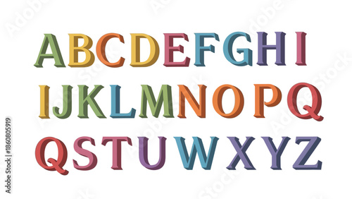 Colorful 3D Alphabet Letters Displayed on a White Background