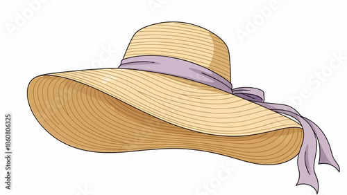 Elegant wide-brimmed straw hat with a lavender ribbon perfect for summer sun protection