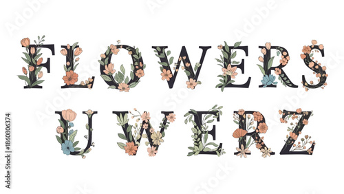 Floral Alphabet Letters with Delicate Flowers and Greenery Art