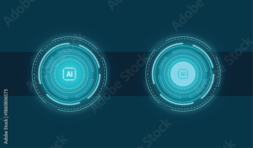 AI chip icons glowing in circular interface button ui elements represent artificial intelligence, technology, futuristic, circuit, innovation, data computing, machine learning, deep learning