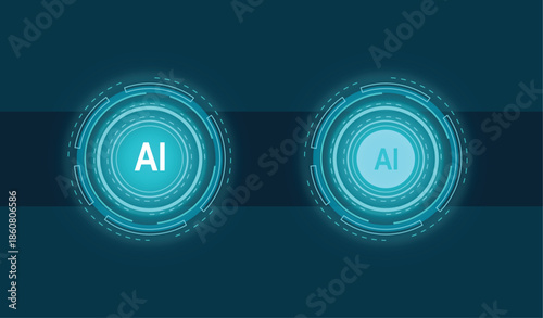 AI digital futuristic user interface buttons glowing element for robot, technology, innovation, machine learning, deep learning, analysis, cyberspace, virtual design