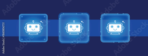 Happy shiny AI robot chatbot icon hud element for artificial intelligence, technology, interface, assistant, future, innovation, machine learning, data, computing design