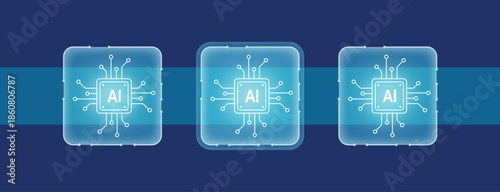 Glassmorphism AI processor microchips illustration element displaying advanced futuristic, digital technology, neural network, machine learning, deep learning, engineering, innovation design