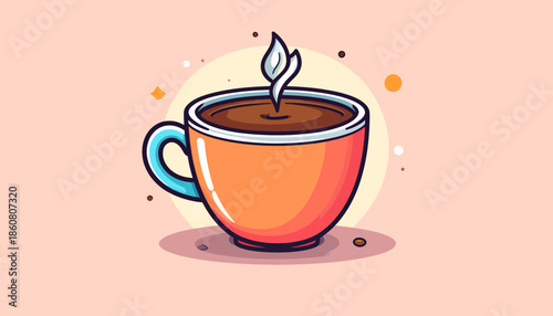 Illustration of a steaming cup of coffee with a minimalist design.