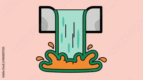 Cartoonish Illustration of a Pipe Releasing Polluted Water.