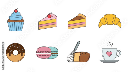 A delightful collection of sweet treats and bakery icons for your creative projects