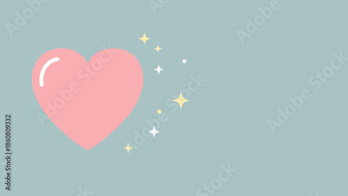 Shining Pink Heart with Sparkles on Light Blue Background