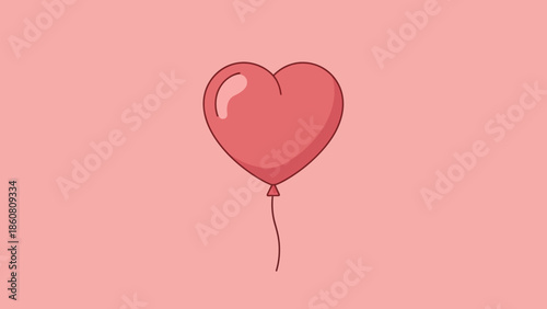 Single Red Heart Shaped Balloon Floating on Soft Pink Background