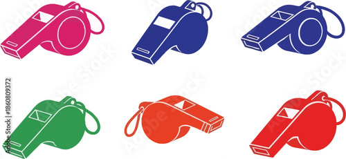 Colorful whistle illustrations in various shades a useful graphic on transparent background