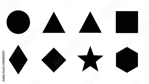 Collection of basic geometric shapes in solid black against a white background