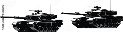 Military battle tank silhouette flat vector illustration armored vehicle warfare defense concept modern army equipment isolated black white design