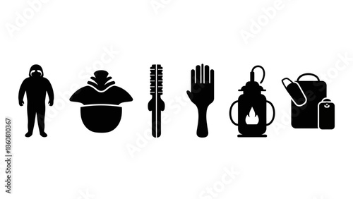 Collection of diverse silhouette icons representing various objects and activities including