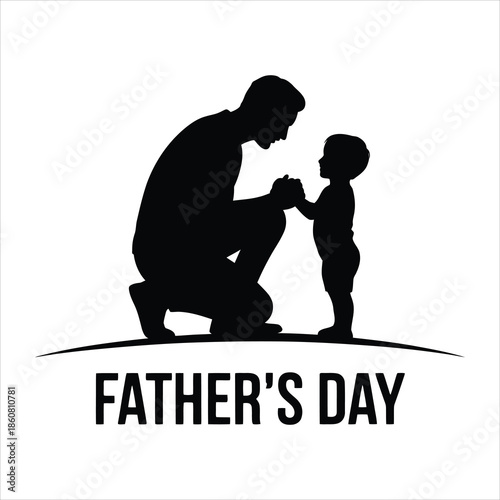Silhouette of a loving father kneeling and holding hands with his young child for Fathers Day celebration
