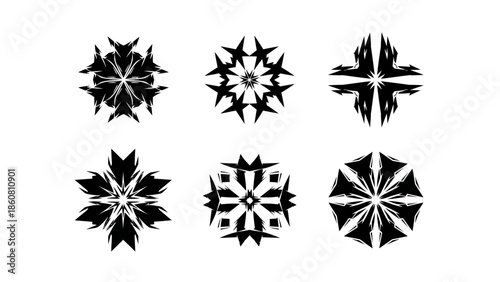 Wallpaper Mural Collection of Six Unique Black Geometric Starburst Ornaments on White Background Torontodigital.ca
