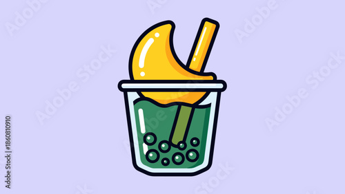 Refreshing Boba Tea with Mango Topping and Green Tea Base.