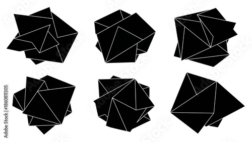 Geometric abstract forms rendered in black and white with clean lines and sharp angles