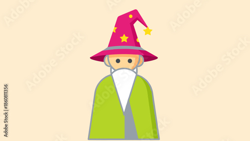 Cartoon Wizard with Pink Hat and Green Robe Illustration.