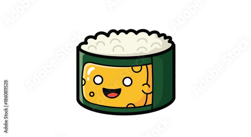 Cute Sushi Roll with Cheese Filling and Happy Expression.
