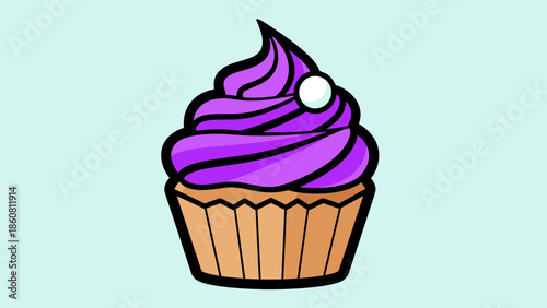 Illustration of a Delicious Purple Frosted Cupcake with Sprinkles.