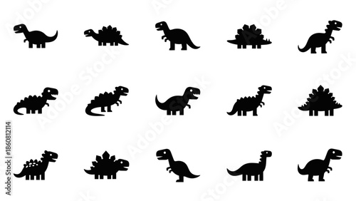A delightful collection of black dinosaur silhouettes on a clean white background