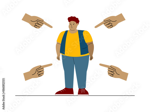 Body shaming or fat shaming illustration. Social issues illustration. Flat vector illustration.