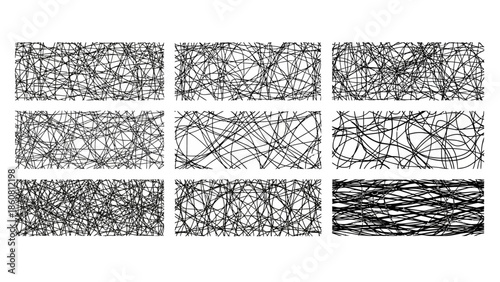 Abstract black and white chaotic line patterns for graphic design backgrounds