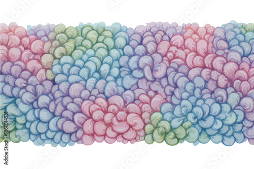 Fondo transparente con un patrón abstracto de formas orgánicas y burbujas en delicados colores pastel, ideal para diseño gráfico.