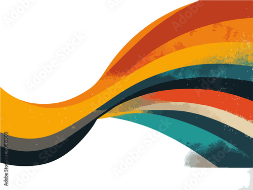 Illustrazione vettoriale trasparente con onde e strisce curve multicolori, perfetta per sfondi dinamici e progetti di branding innovativi.