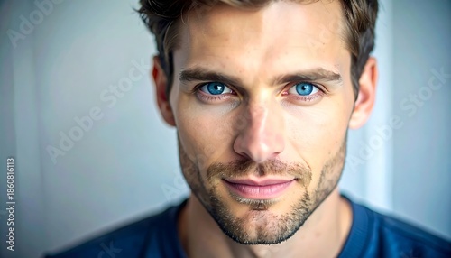 Intense gaze, light, smilin