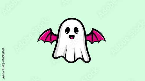 Cute Ghost with Bat Wings Cartoon Illustration for Halloween.