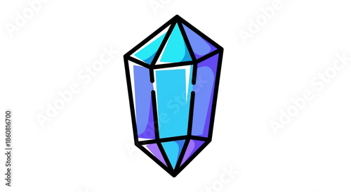 Illustration of a Shiny Blue Crystal with Dark Outlines.