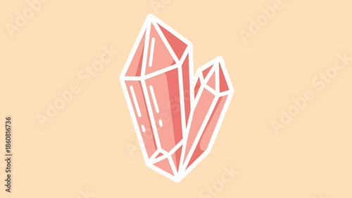 Illustration of Two Pink Crystals with White Outlines on Beige Background.