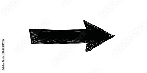 흰색 배경에 손으로 그린 검은색 오른쪽 화살표는 방향, 진행 또는 다음 단계를 나타내는 그래픽 요소로, 다양한 디자인 프로젝트에 활용될 수 있습니다.