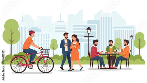 People Walking and Cycling in Urban Setting.