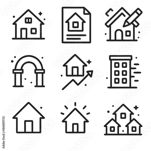 Houserelated icons perfect for real estate marketing material, websites, and apps highlighting different property types and features.