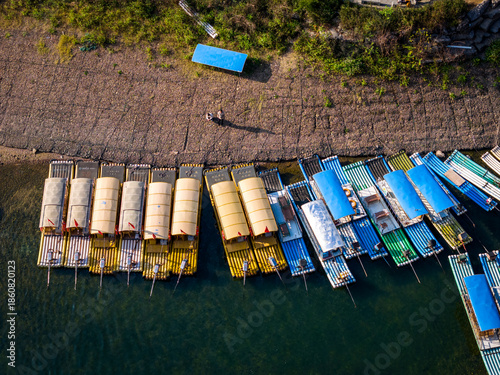 Wooden raft Parking in Xingping, Yangshuo