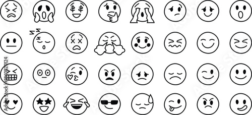 Doodle Emoji face icon set. Hand drawing. funny vector emotions.