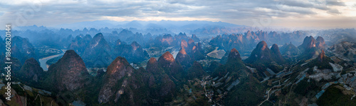 The Mountain Landscape in Yangshuo at Sunset, Guilin
