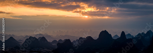 The Mountain Landscape in Yangshuo at Sunset, Guilin