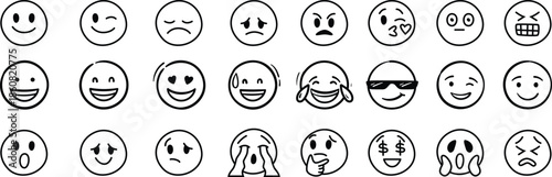 Doodle Emoji face icon set. Hand drawing. funny vector emotions.